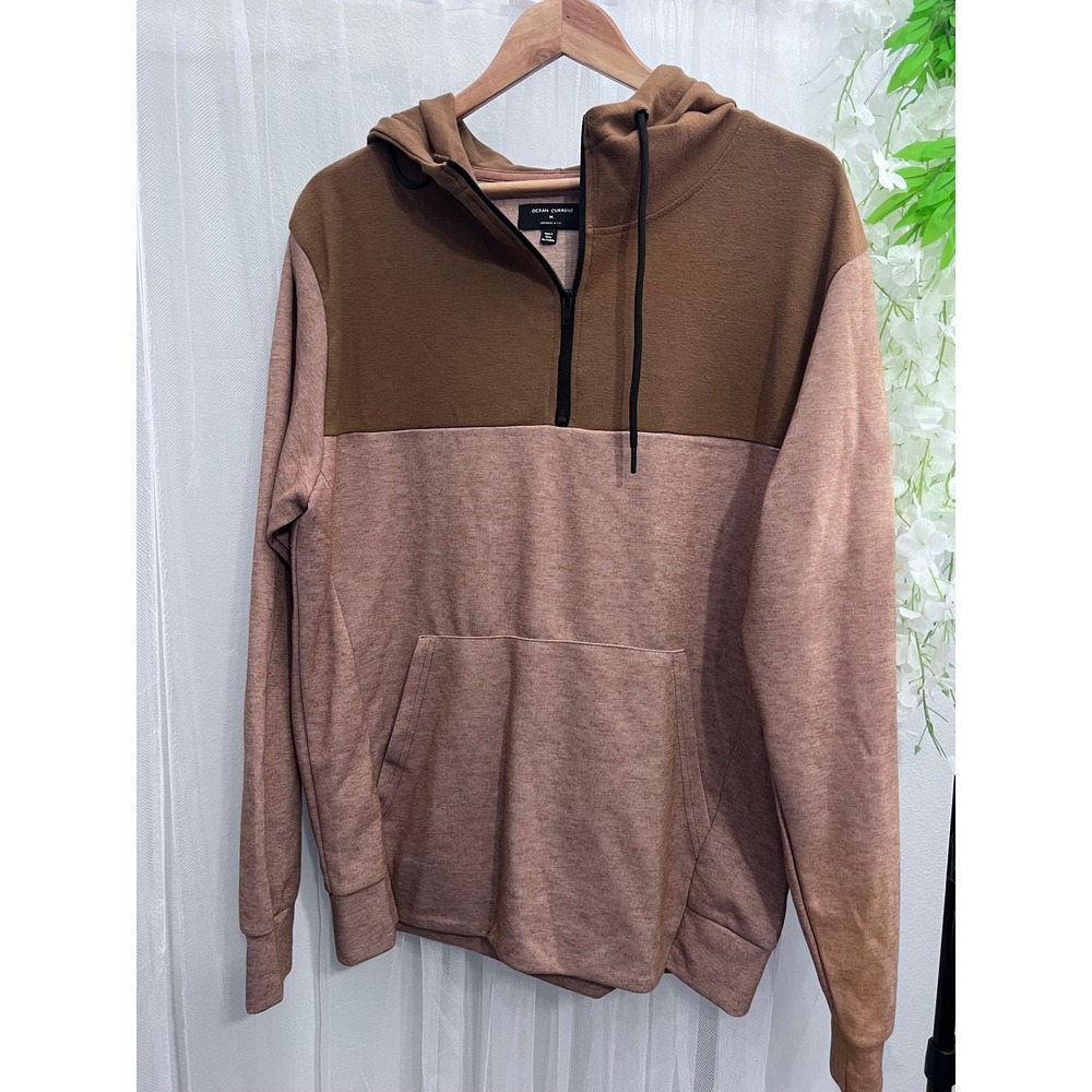 Ocean Current Mens Quarter Zip Hoodie Brown Color Block Pullover Size M RN139888